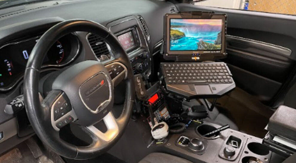 Ruggest tbalet docked with keybaord in a vehicle